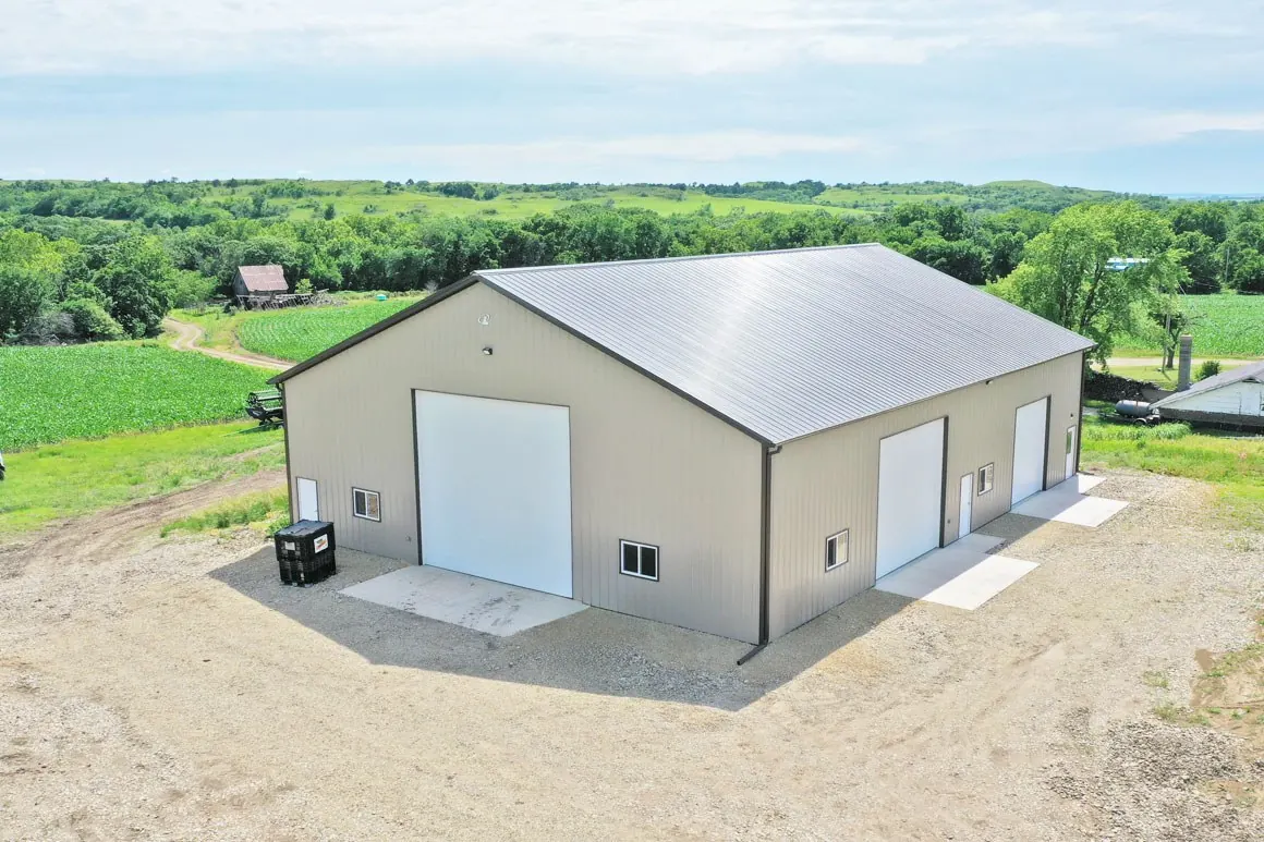Farm shop building on open acreage
