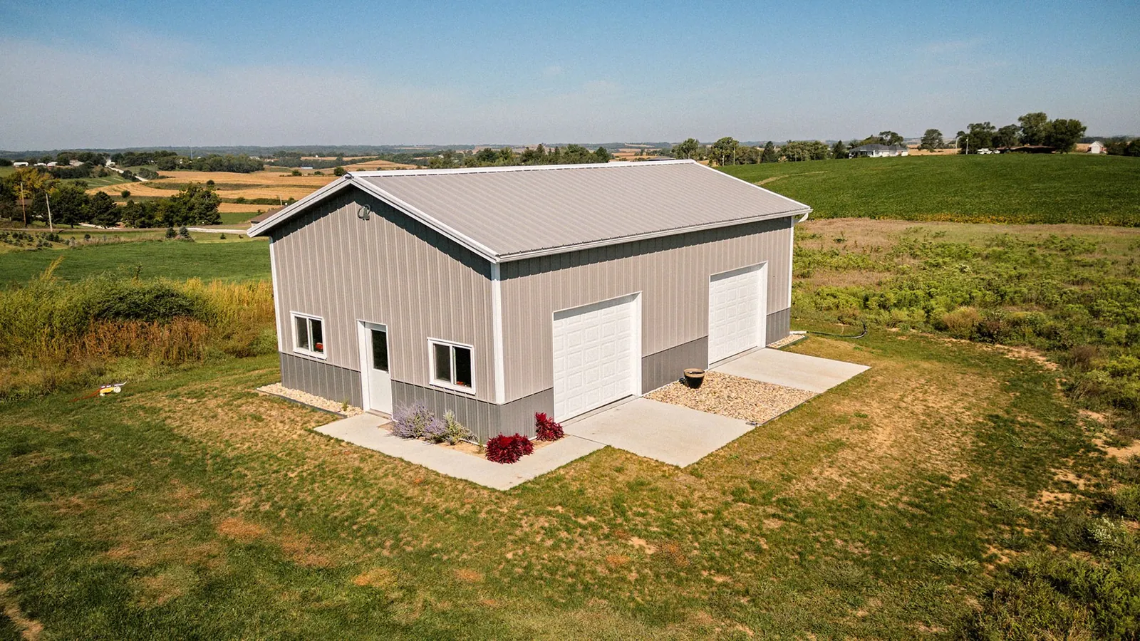 Two-car post-frame garage on an acreage lot
